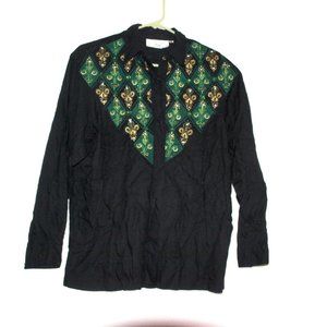 VTG  Western Rayon Black Blouse Size 8 #